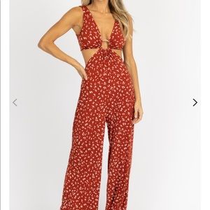 L’ABEYE Burnt Orange Floral O-Ring Jumpsuit - size M
